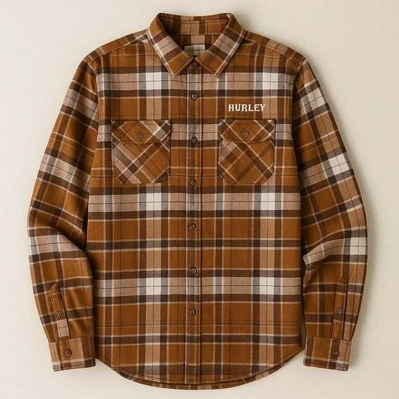 NWOT Hurley “A Road to Nowhere” Plaid Flannel Shirt Men’s Small - Picture 1 of 7